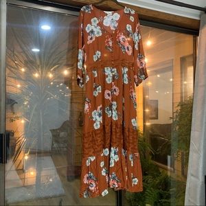 Rebellion Orange Floral Midi dress size XL